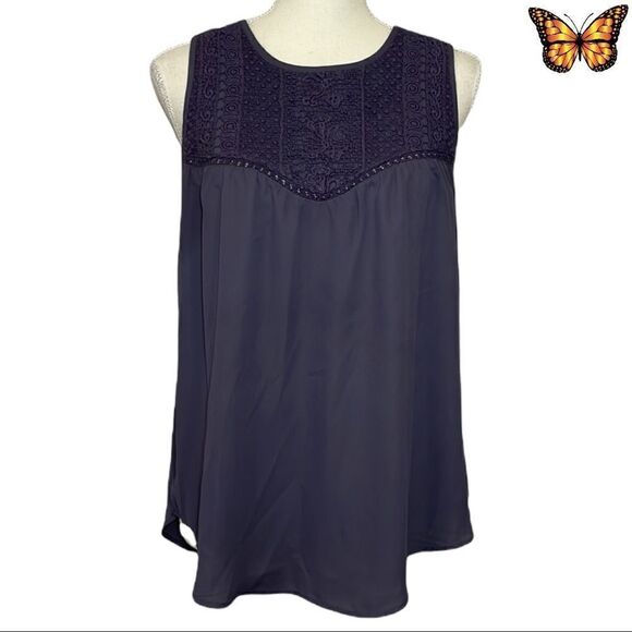 Kismet Sleeveless Crochet Yoke Relaxed Fit Top Size Extra Small - Picture 1 of 10